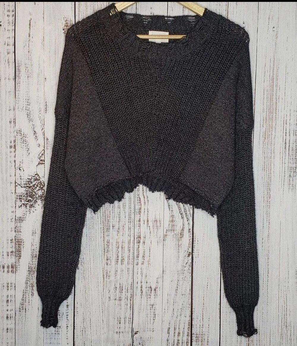 EUC Love + Harmony XS/S Long Sleeve Knit Pullover Sweater Gray Frayed Destroyed